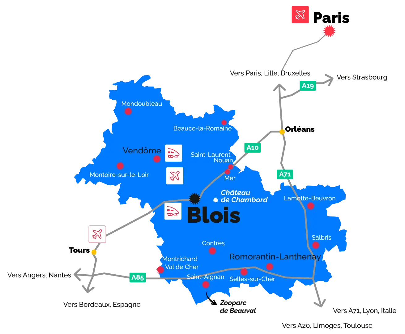 Carte du Loir-et-Cher et de son accessibilité